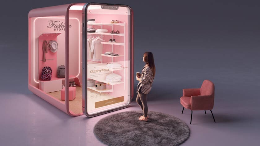 Close-up of a young woman shopping for fashion online