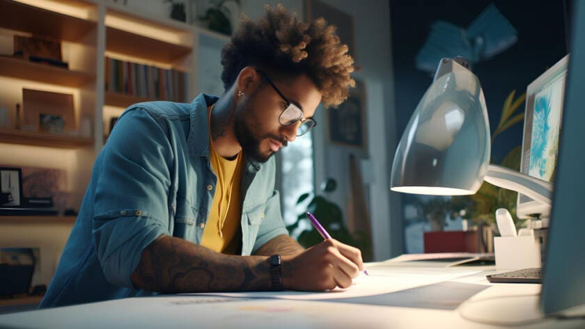 Young African-American SEO web designer working on a project to create a website